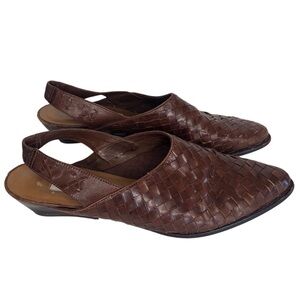 VINTAGE 90s Bandolino Brown Woven Leather Pointed Toe Low Heel Mules Size 10 N